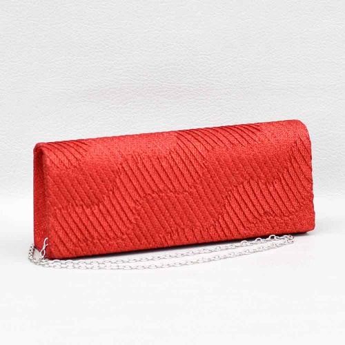 Официална дамска чанта клъч от плат, класически модел, червена