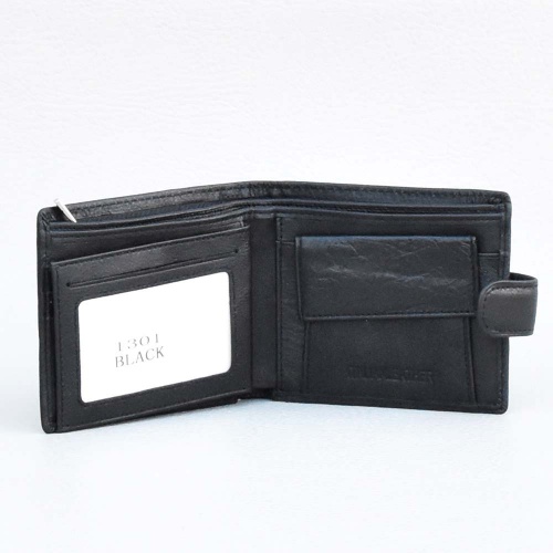 Мъжки портфейл от естествена кожа с допълнителна страница за карти, черен