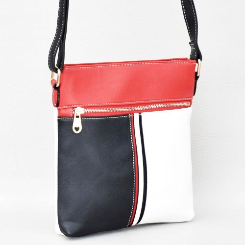 Дамска чанта тип преметка от еко кожа, в червено, черно и бяло