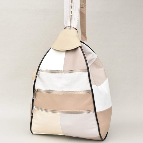 Дамска раница-чанта от естествена кожа с външни джобчета, светли пастелни цветове