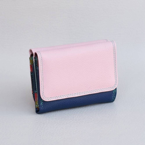 Малко дамско портмоне от естествена кожа с външен монетник, пастелни цветове