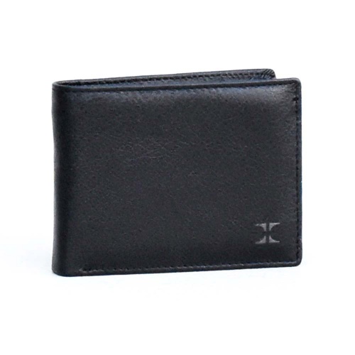 Мъжки портфейл от естествена кожа с много джобчета за карти, без закопчаване, черен