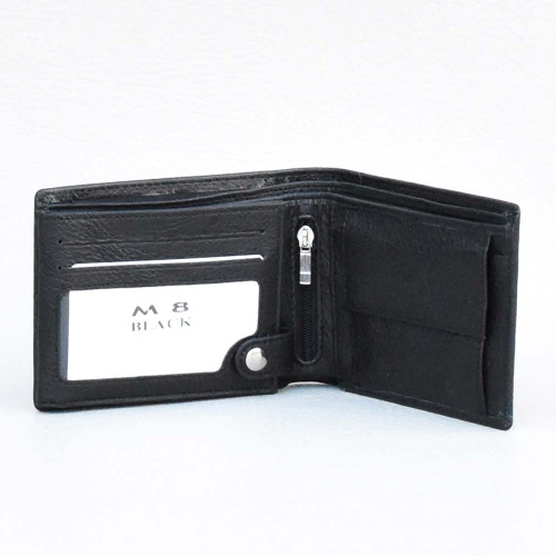 Мъжки портфейл от естествена кожа с много джобчета за карти, без закопчаване, черен