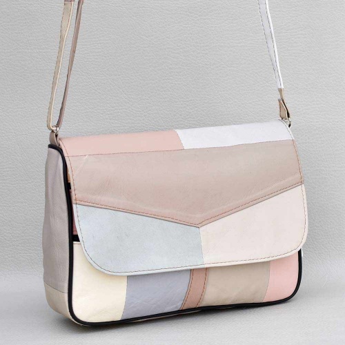 Дамска чанта от естествена кожа с дълга дръжка за през рамо, светли пастелни цветове