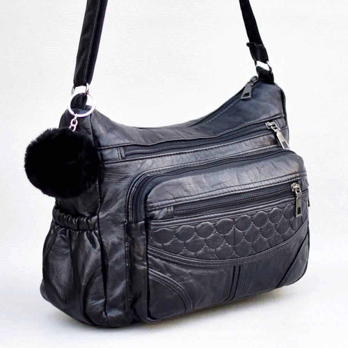 Евтина дамска чанта за през рамо от мека варена еко кожа, с две отделения + ПОДАРЪК висулка