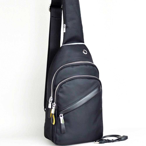 Мъжка чанта-раница с USB кабел, за през гърди, гръб, ляво или дясно рамо, черна