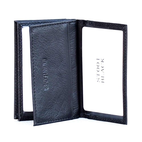 Калъф за лични документи и карти от естествена кожа 8 джоба, подходящ за брандиране, черен