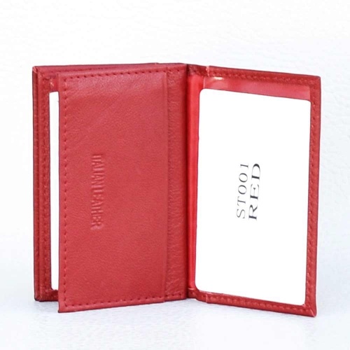 Калъф за лични документи и карти от естествена кожа 8 джоба, подходящ за брандиране, червен