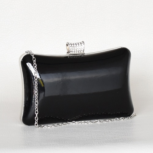 Дамска чанта клъч лачена твърда стилен дизайн официална черна