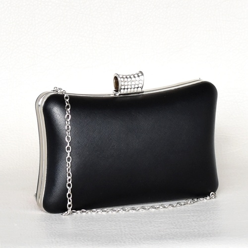 Дамска чанта клъч твърда ефектен дизайн официална от еко кожа с лек релеф черна