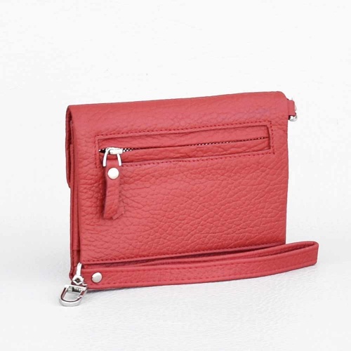Дамско портмоне от естествена кожа, меко, с монетник тип, френски джоб, червено