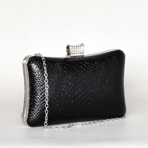 Дамска чанта клъч твърда стилен дизайн официална кроко ефект черна