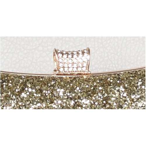 Дамска чанта клъч твърда ефектен дизайн официална покрита с брокат златна