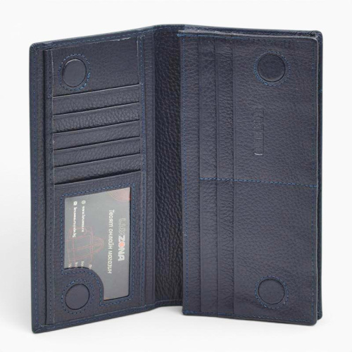 Мъжки бизнес портфейл от естествена кожа с магнитно закопчаване стилен модел син