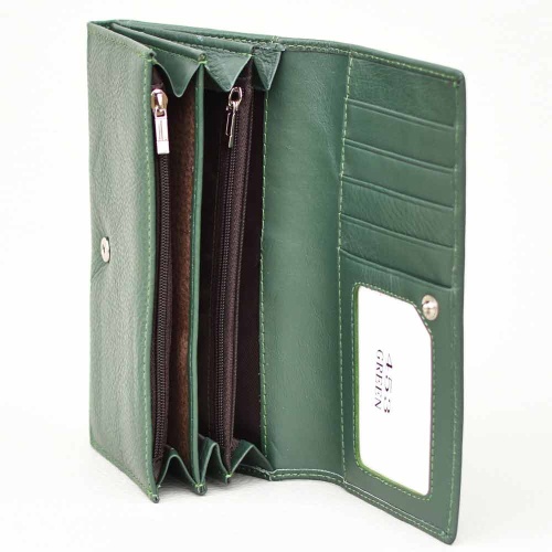 Дамско портмоне от естествена кожа с допълнително отделение за карти, нов топ модел, зелено